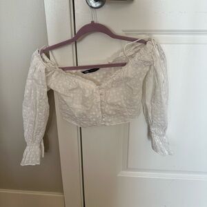 Zara White Eyelet Off-Shoulder Top